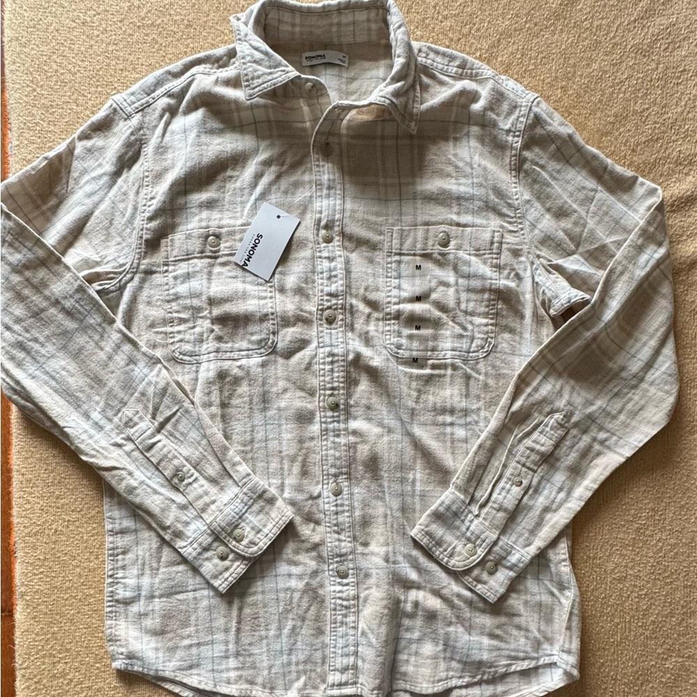 Sonoma Beige Plaid Button-Down Shirt